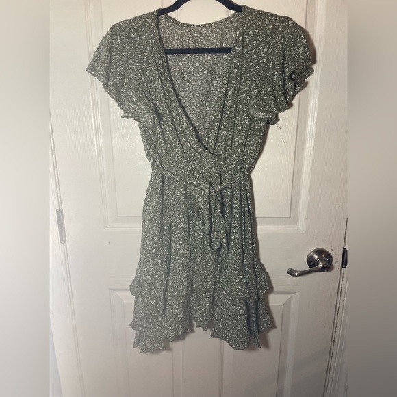Green floral short suspender dress main image 1